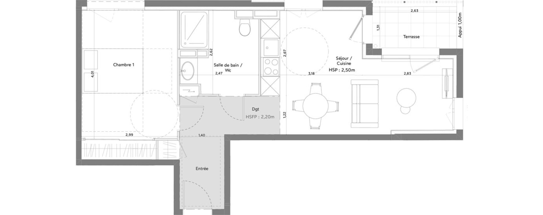 Appartement T2 meubl&eacute; de 44,70 m2 &agrave; Anglet La butte aux cailles