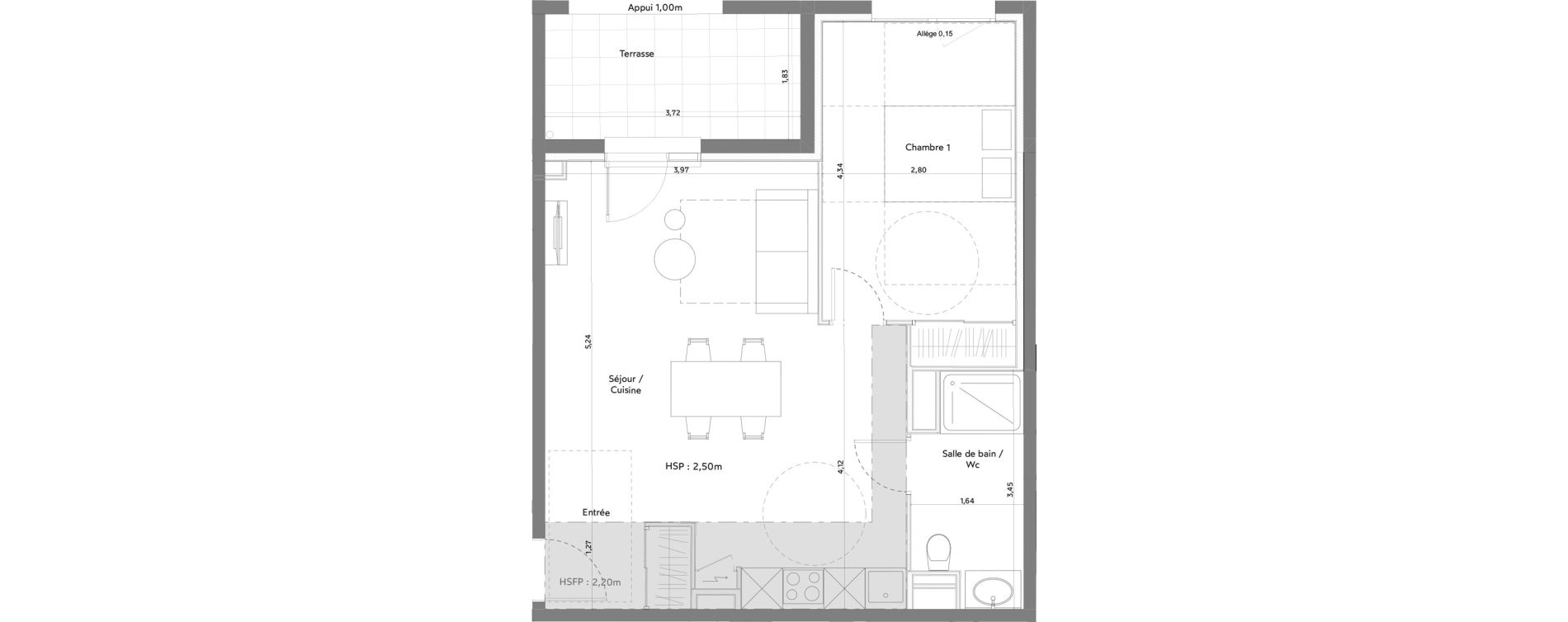 Appartement T2 meubl&eacute; de 48,70 m2 &agrave; Anglet La butte aux cailles