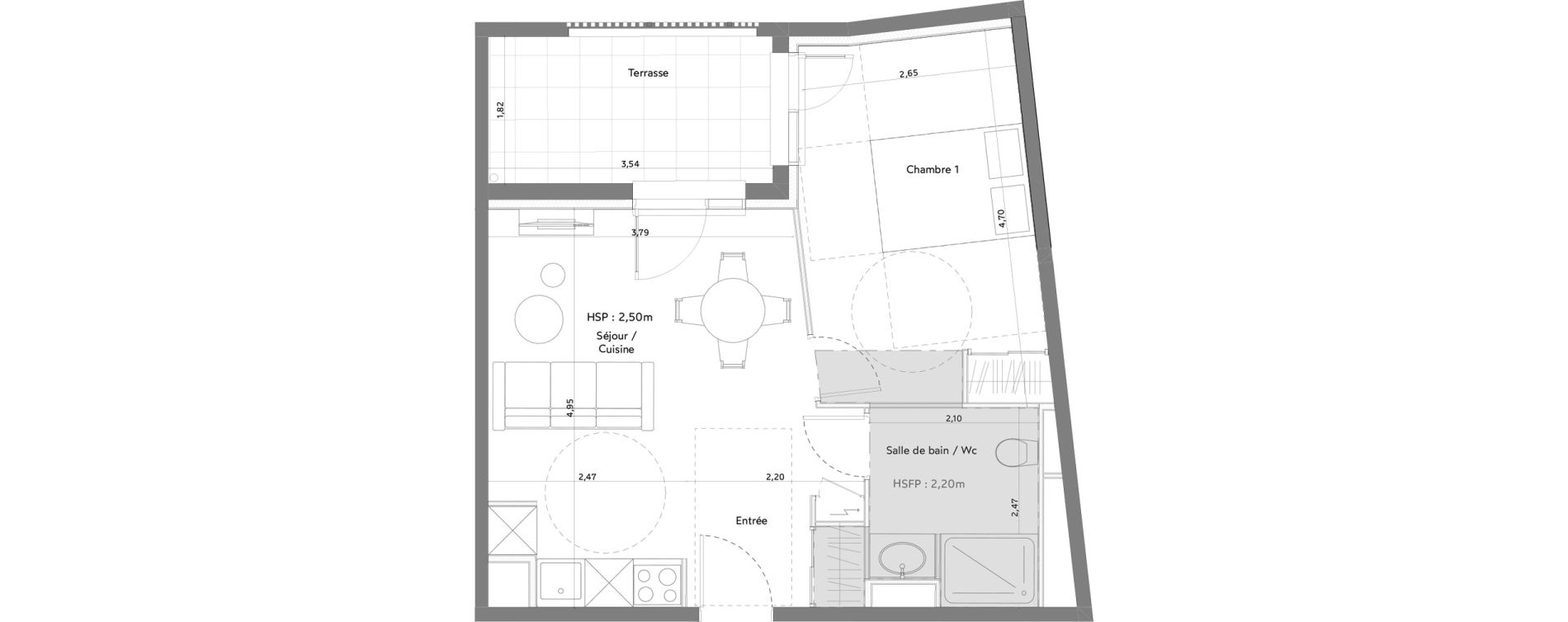 Appartement T2 meubl&eacute; de 38,44 m2 &agrave; Anglet La butte aux cailles