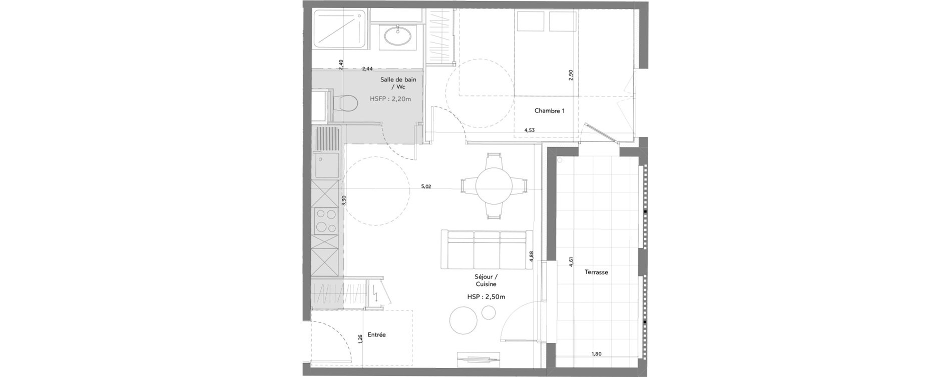 Appartement T2 meubl&eacute; de 43,49 m2 &agrave; Anglet La butte aux cailles