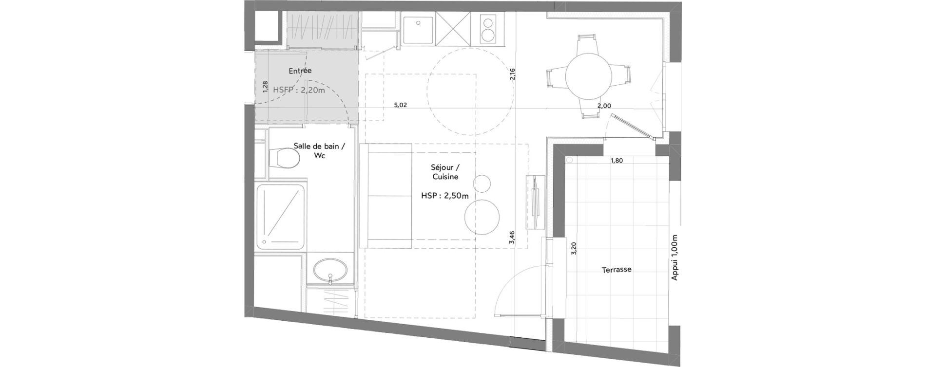 Appartement T1 meubl&eacute; de 28,68 m2 &agrave; Anglet La butte aux cailles