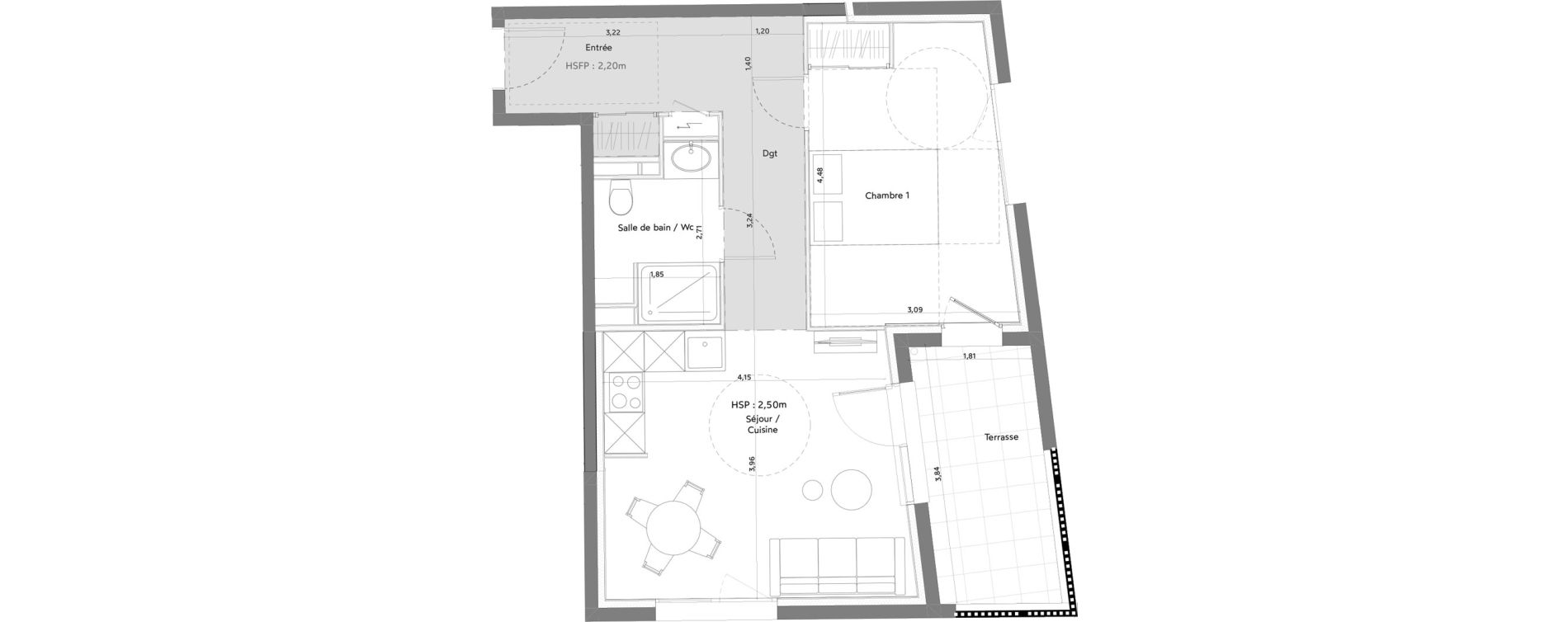 Appartement T2 meubl&eacute; de 44,92 m2 &agrave; Anglet La butte aux cailles