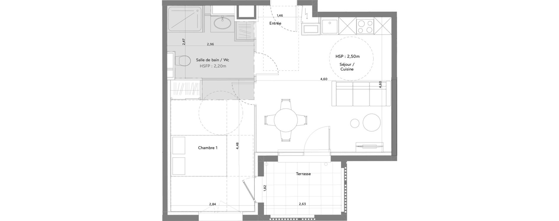 Appartement T2 meubl&eacute; de 40,29 m2 &agrave; Anglet La butte aux cailles