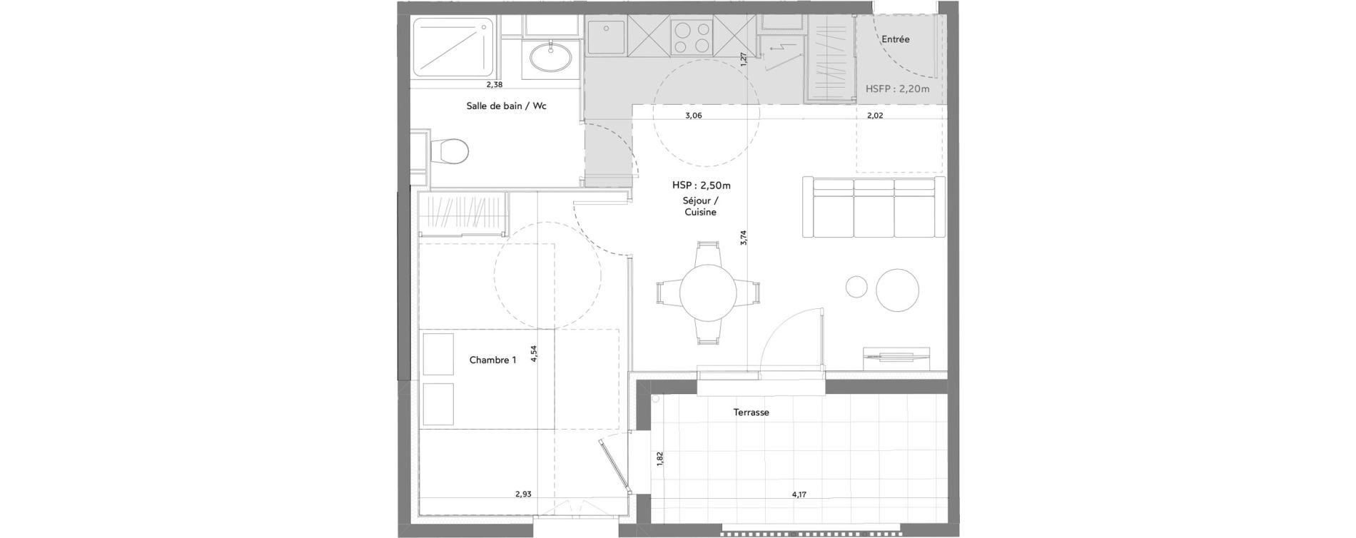 Appartement T2 meubl&eacute; de 41,90 m2 &agrave; Anglet La butte aux cailles