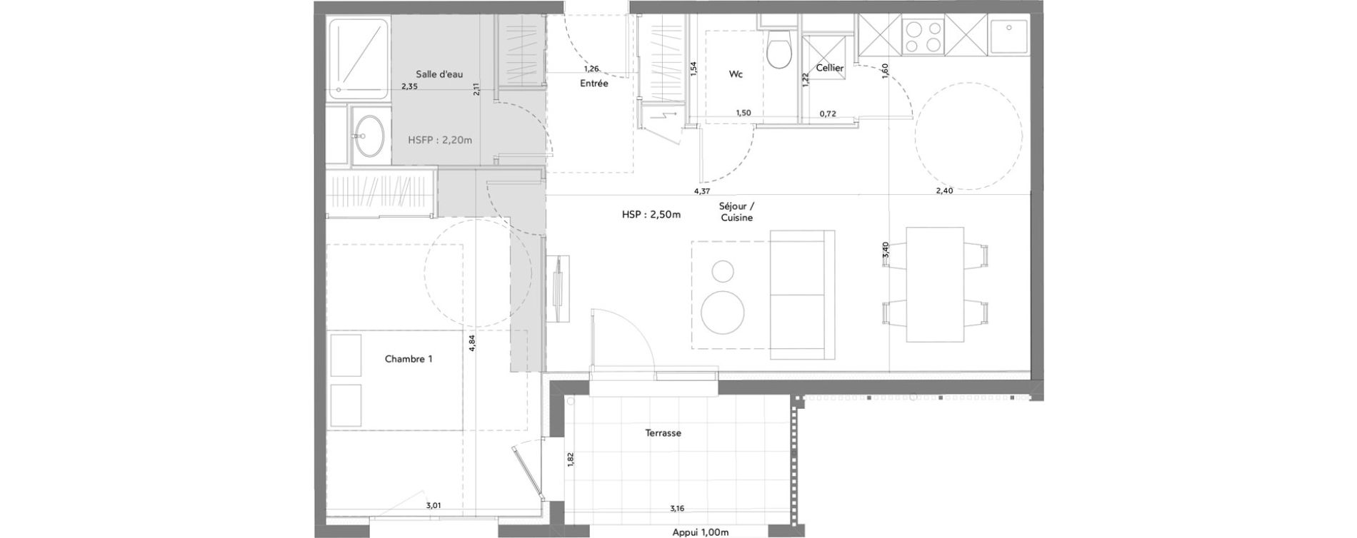 Appartement T2 bis meubl&eacute; de 53,19 m2 &agrave; Anglet La butte aux cailles