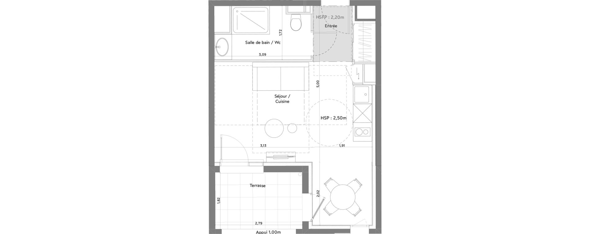 Appartement T1 meubl&eacute; de 27,33 m2 &agrave; Anglet La butte aux cailles