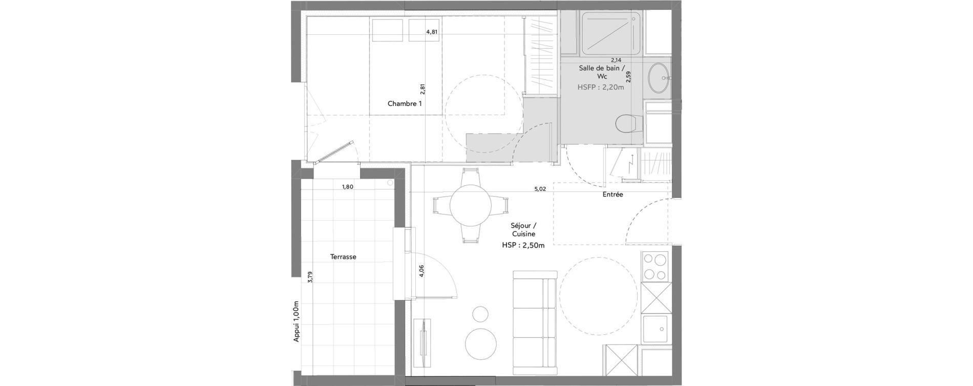 Appartement T2 meubl&eacute; de 38,14 m2 &agrave; Anglet La butte aux cailles