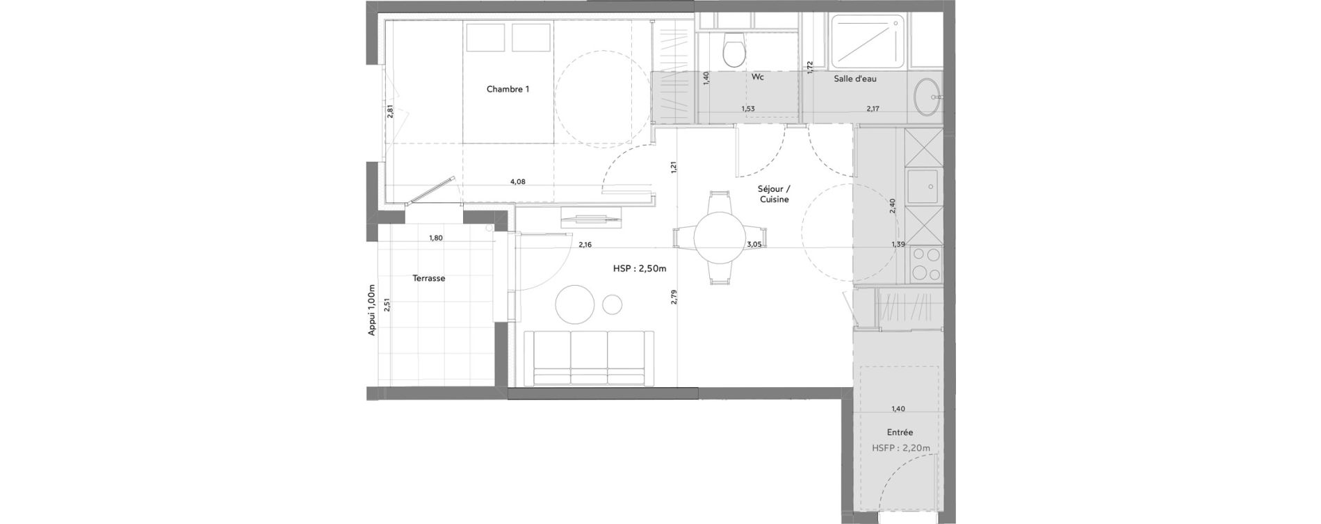 Appartement T2 meubl&eacute; de 43,65 m2 &agrave; Anglet La butte aux cailles