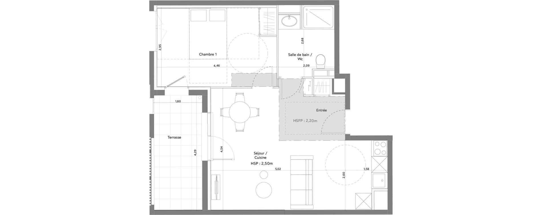 Appartement T2 meubl&eacute; de 44,86 m2 &agrave; Anglet La butte aux cailles