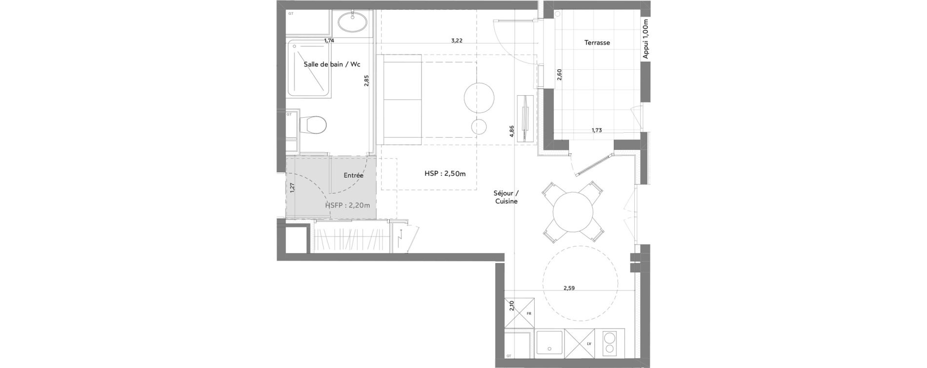 Appartement T1 meubl&eacute; de 31,52 m2 &agrave; Anglet La butte aux cailles