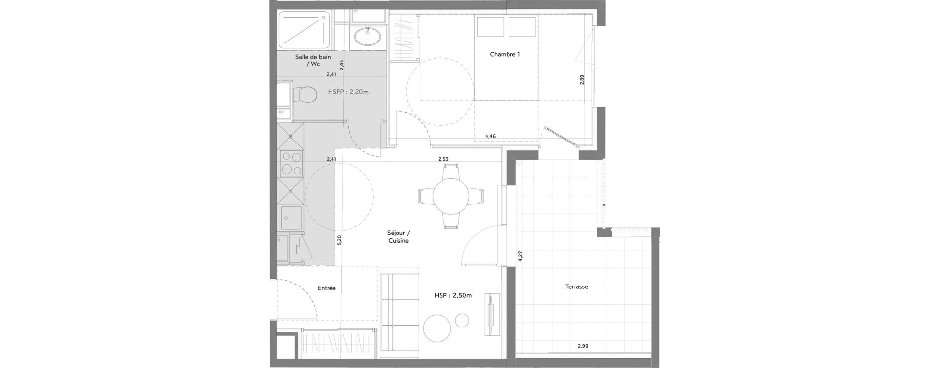 Appartement T2 meubl&eacute; de 42,01 m2 &agrave; Anglet La butte aux cailles