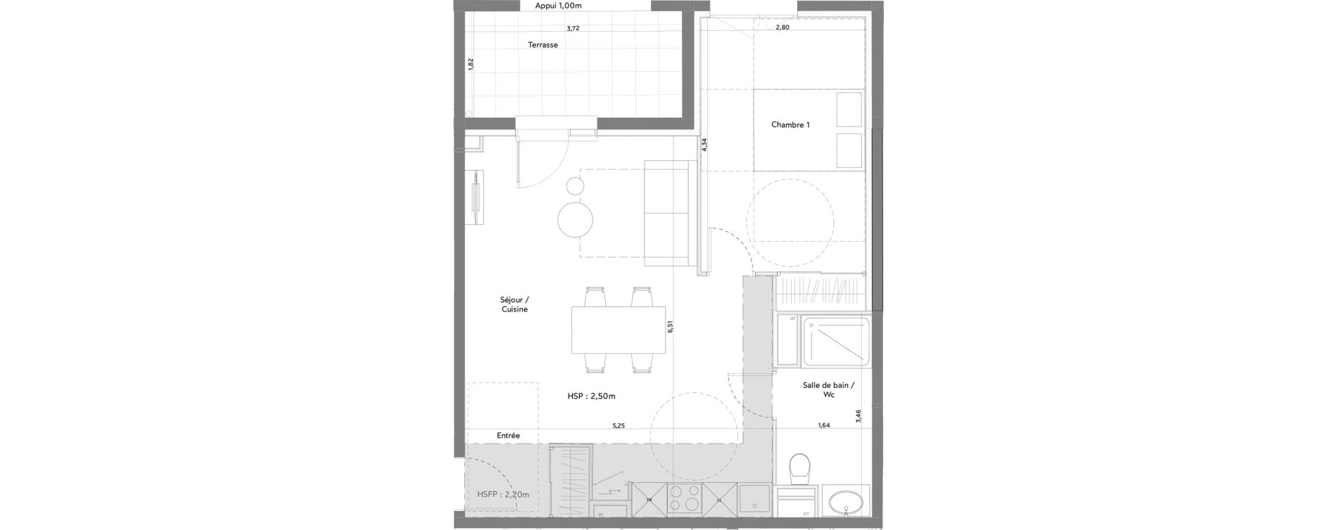 Appartement T2 meubl&eacute; de 48,70 m2 &agrave; Anglet La butte aux cailles