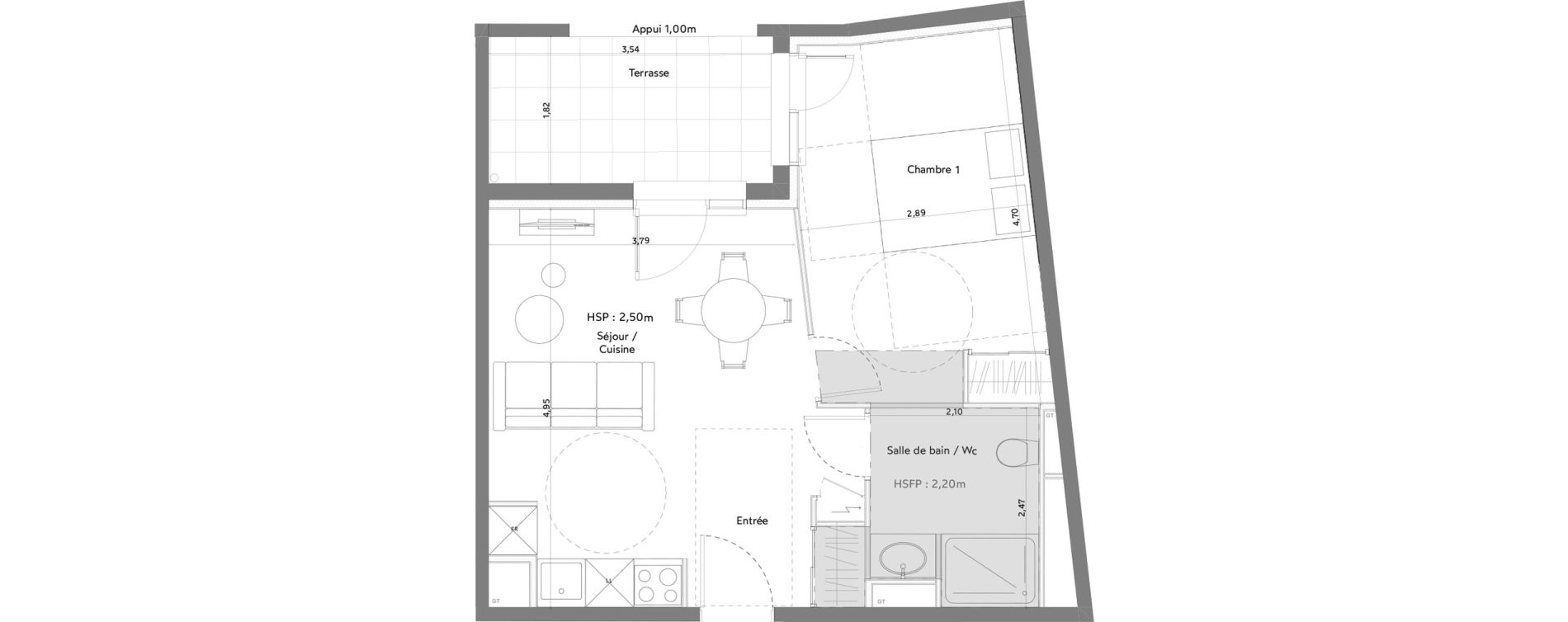 Appartement T2 meubl&eacute; de 38,26 m2 &agrave; Anglet La butte aux cailles