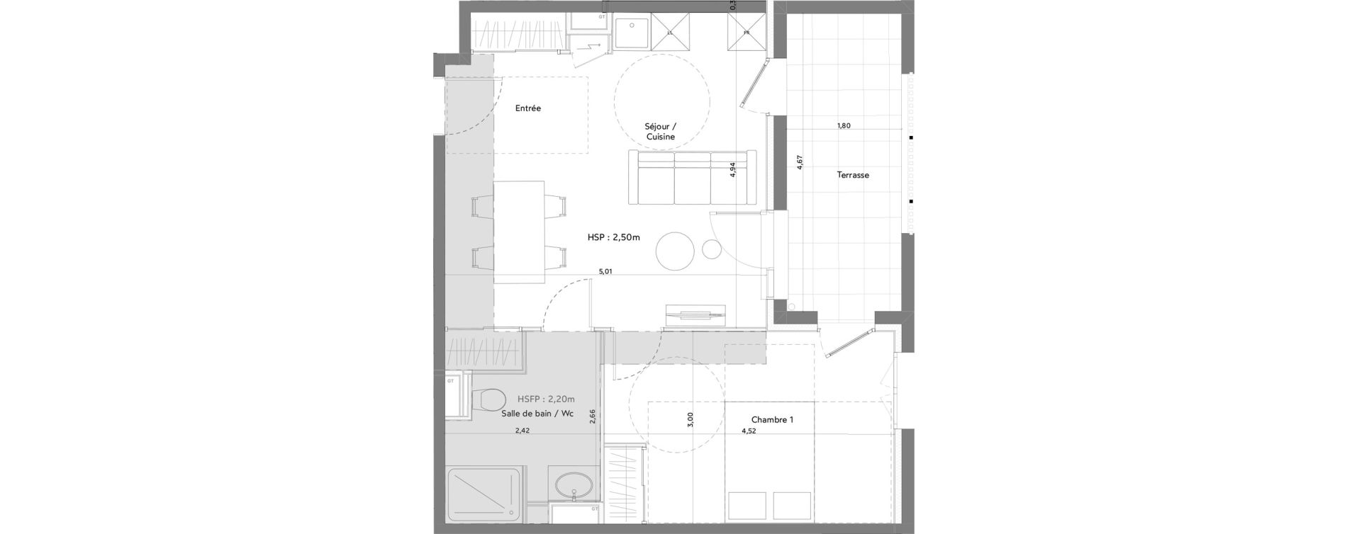 Appartement T2 meubl&eacute; de 43,89 m2 &agrave; Anglet La butte aux cailles