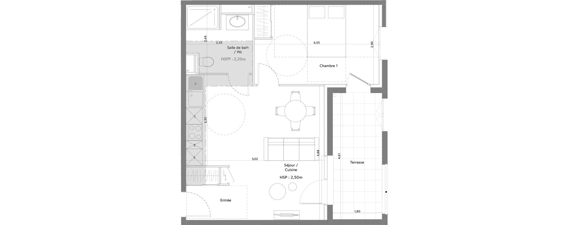 Appartement T2 meubl&eacute; de 43,44 m2 &agrave; Anglet La butte aux cailles