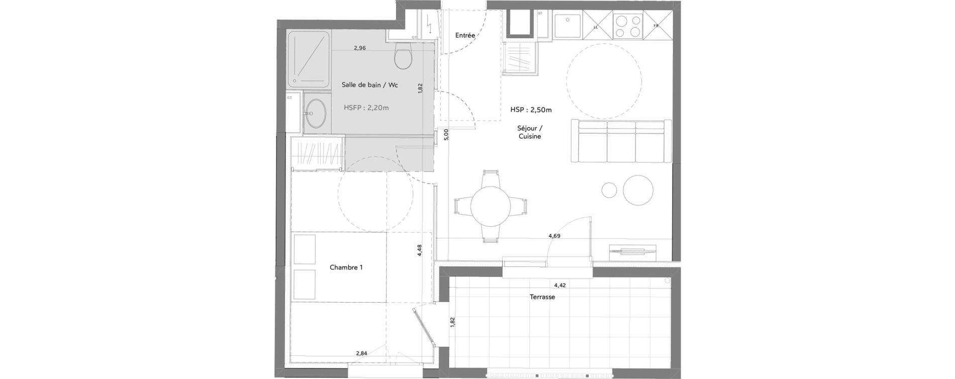 Appartement T2 meubl&eacute; de 40,96 m2 &agrave; Anglet La butte aux cailles