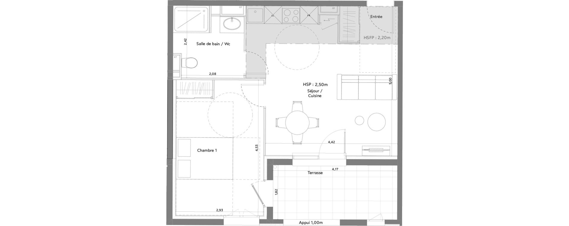 Appartement T2 meubl&eacute; de 41,37 m2 &agrave; Anglet La butte aux cailles