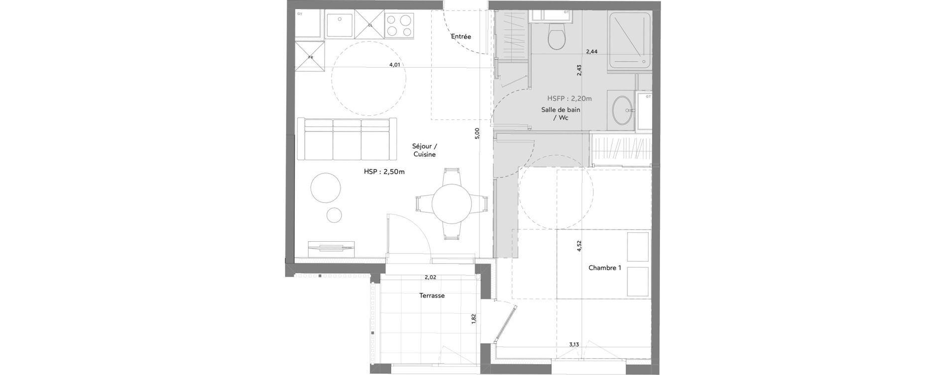 Appartement T2 meubl&eacute; de 40,32 m2 &agrave; Anglet La butte aux cailles