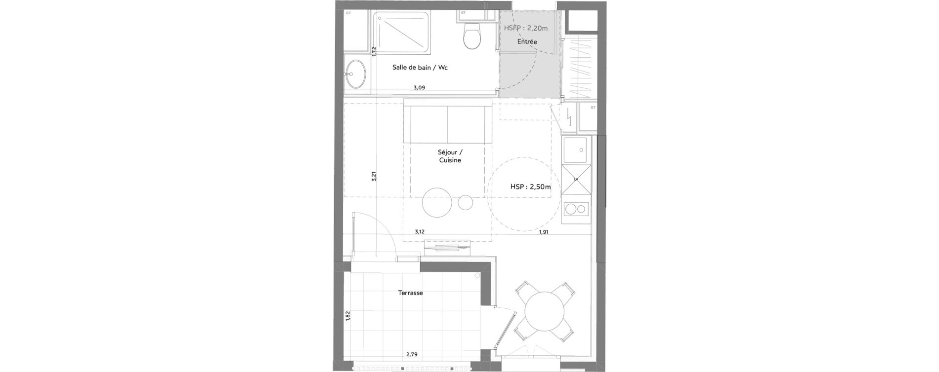 Appartement T1 meubl&eacute; de 27,32 m2 &agrave; Anglet La butte aux cailles