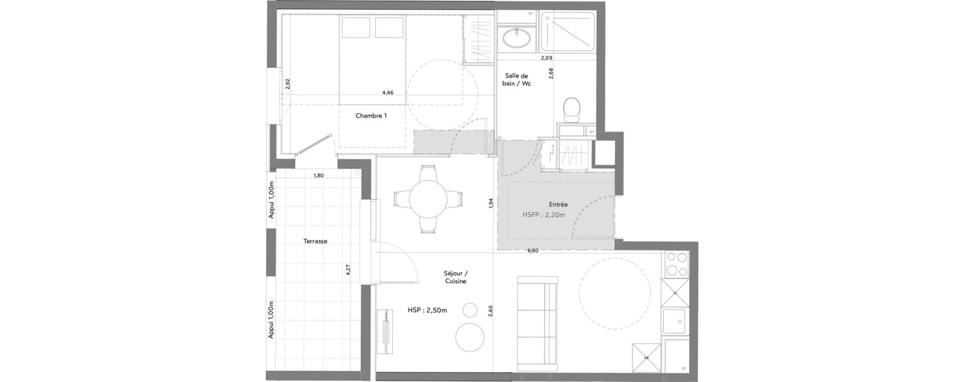 Appartement T2 meubl&eacute; de 44,75 m2 &agrave; Anglet La butte aux cailles