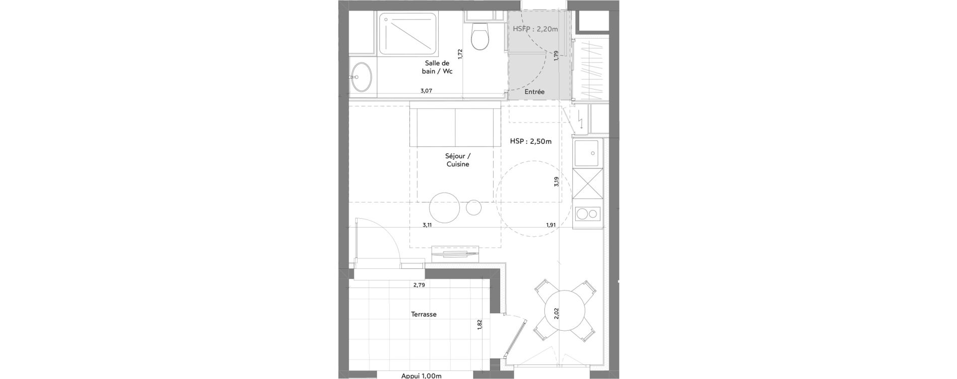 Appartement T1 meubl&eacute; de 27,15 m2 &agrave; Anglet La butte aux cailles