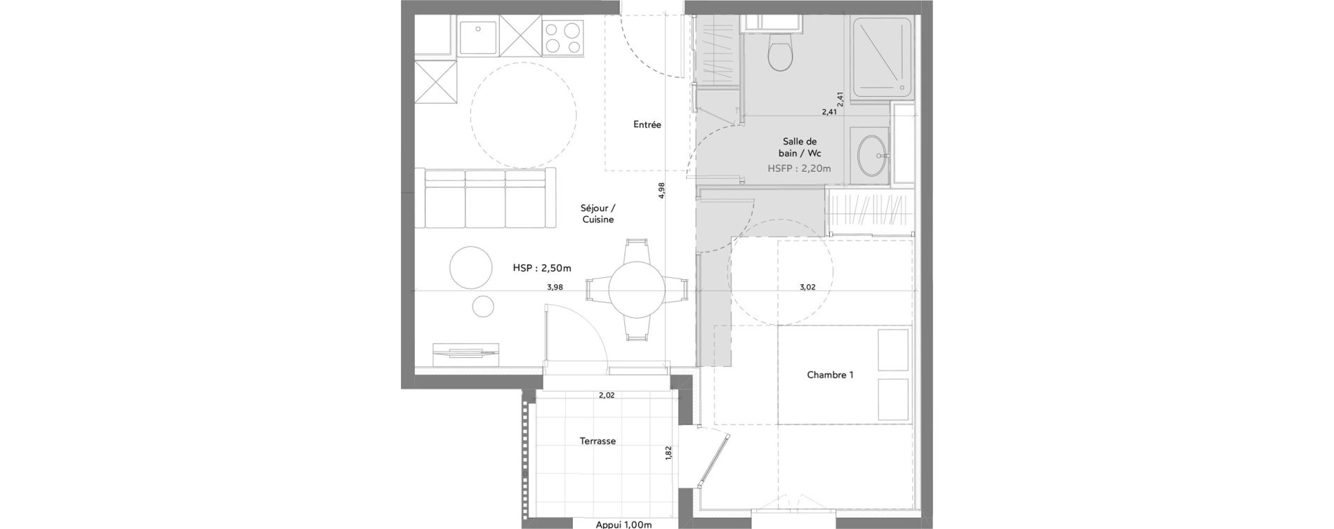 Appartement T2 meubl&eacute; de 39,47 m2 &agrave; Anglet La butte aux cailles