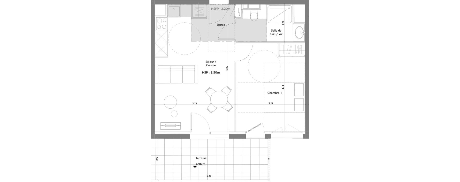 Appartement T2 meubl&eacute; de 39,29 m2 &agrave; Anglet La butte aux cailles