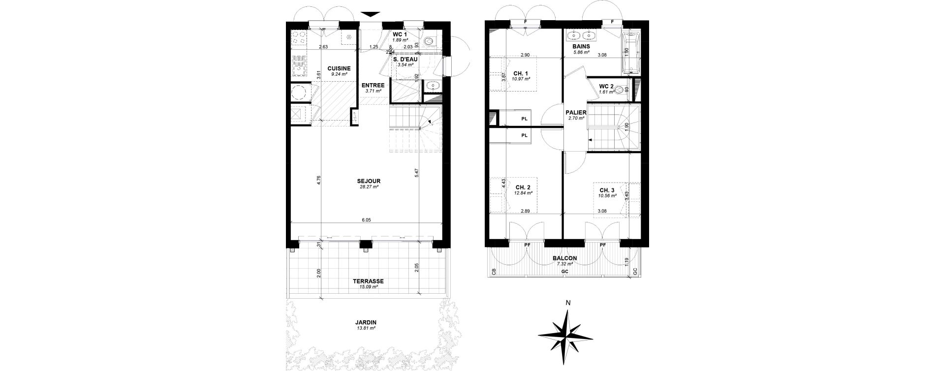 Duplex T4 de 91,19 m2 &agrave; Ascain Centre