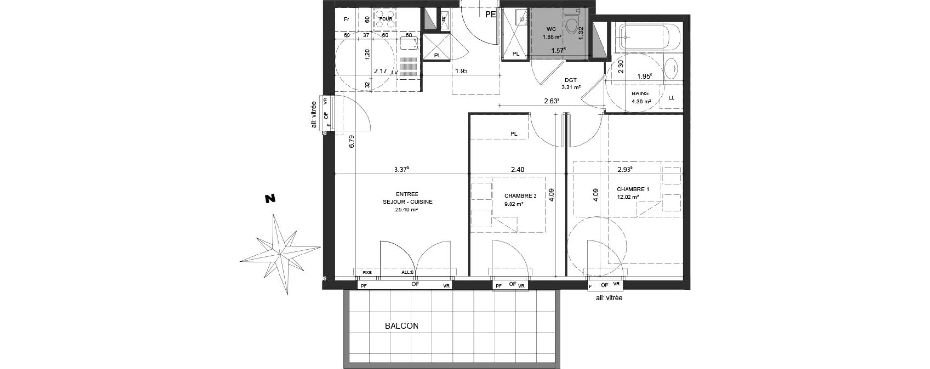 Appartement T3 de 59,79 m2 &agrave; Bayonne Habas
