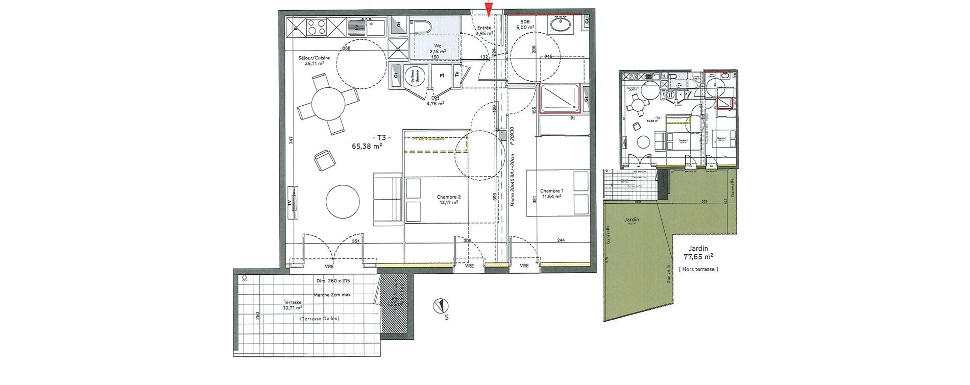 Appartement T3 de 65,38 m2 &agrave; Bidart Centre