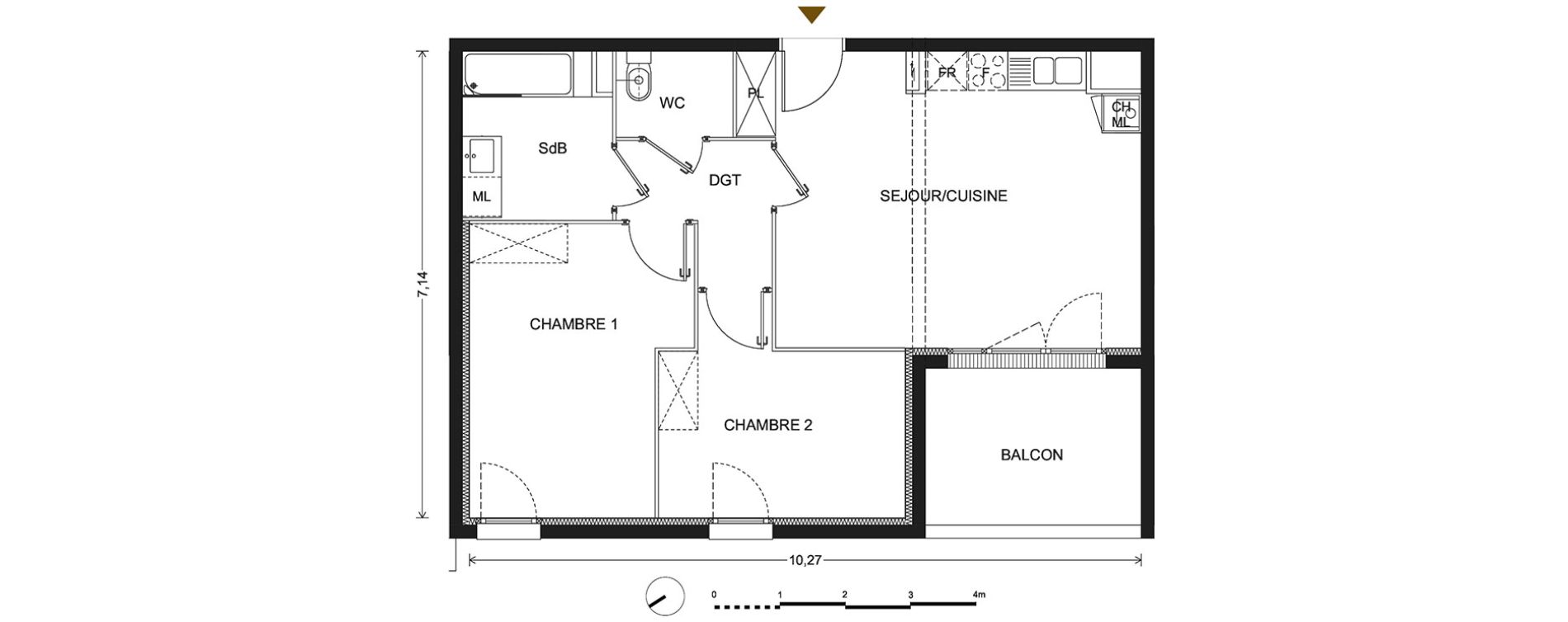 Appartement T3 de 62,20 m2 &agrave; Bill&egrave;re Centre