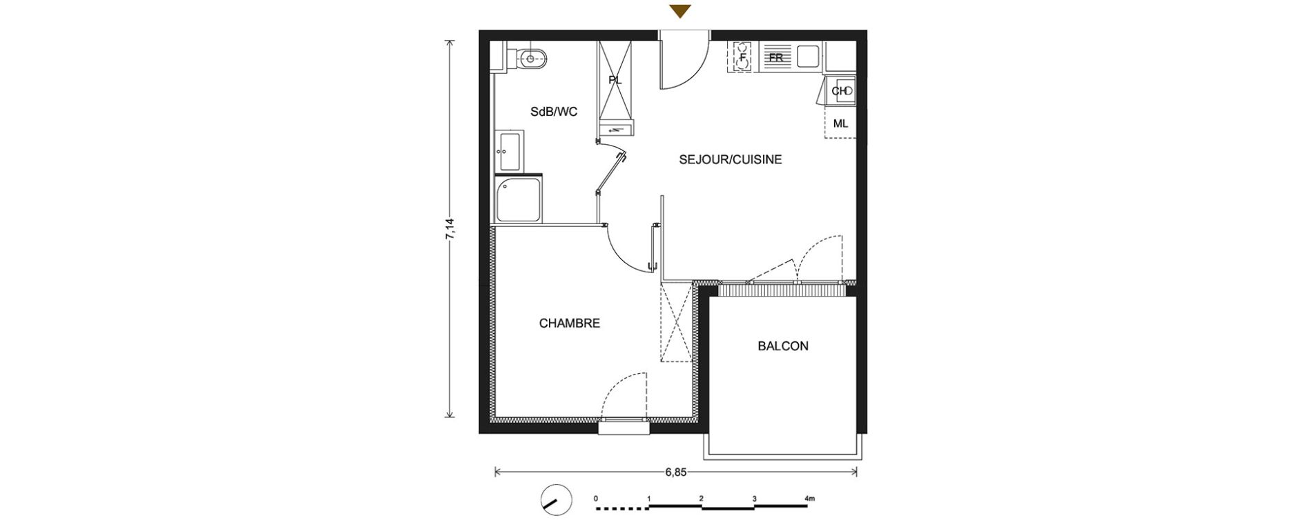 Appartement T2 de 39,70 m2 &agrave; Bill&egrave;re Centre