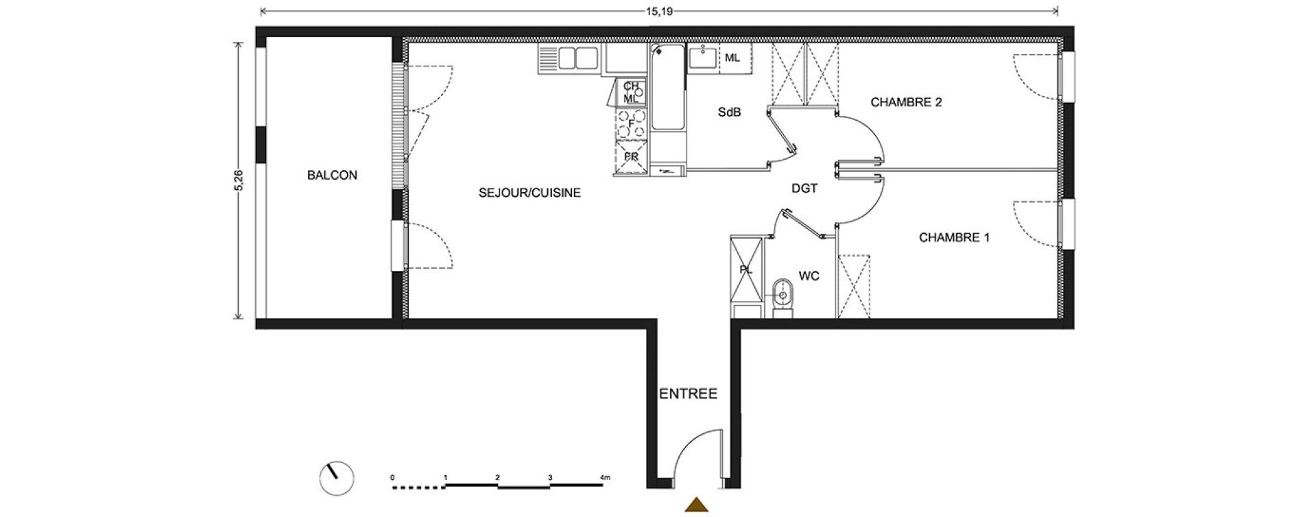 Appartement T3 de 67,40 m2 &agrave; Bill&egrave;re Centre