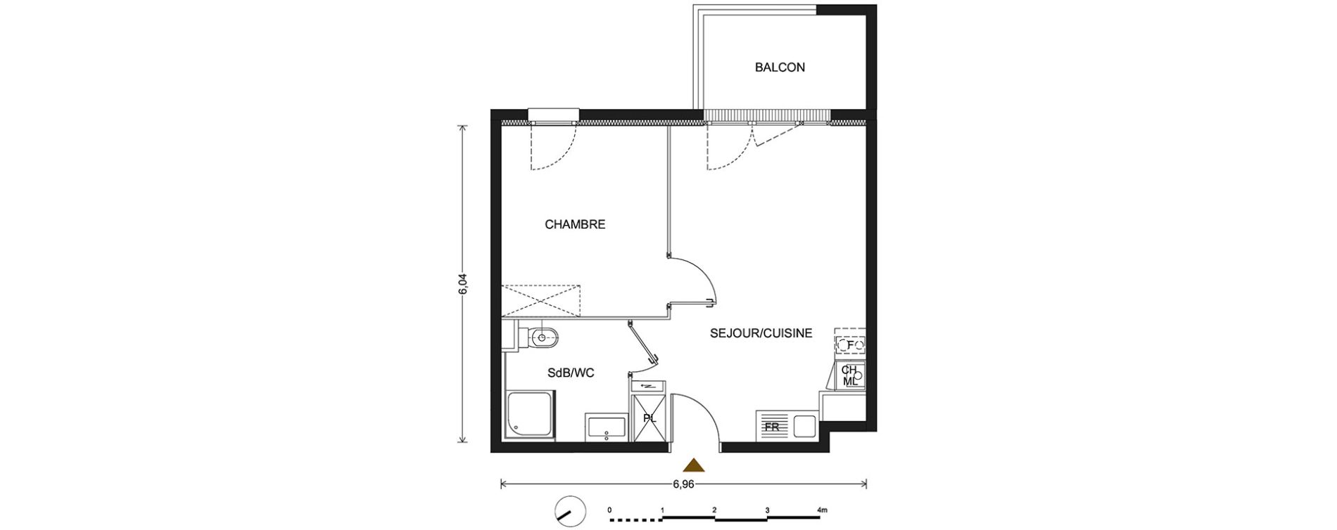 Appartement T2 de 40,10 m2 &agrave; Bill&egrave;re Centre