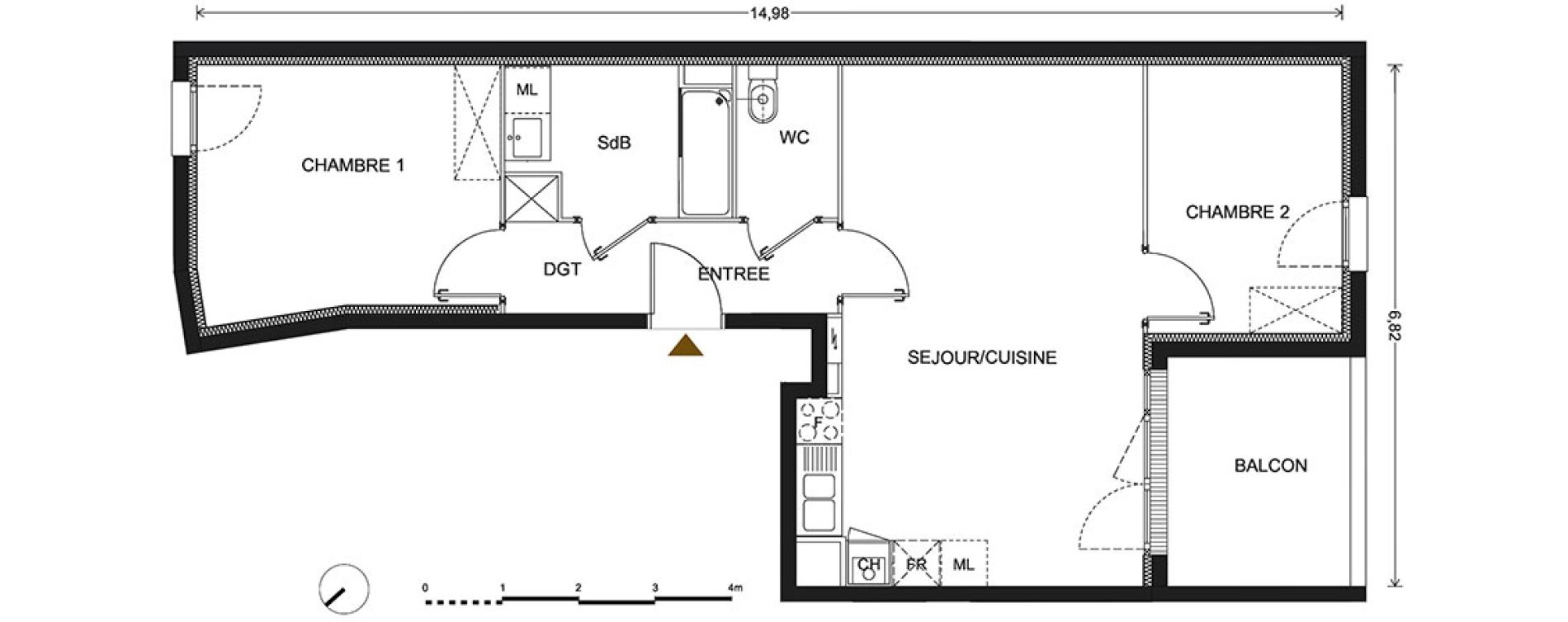 Appartement T3 de 63,20 m2 &agrave; Bill&egrave;re Centre