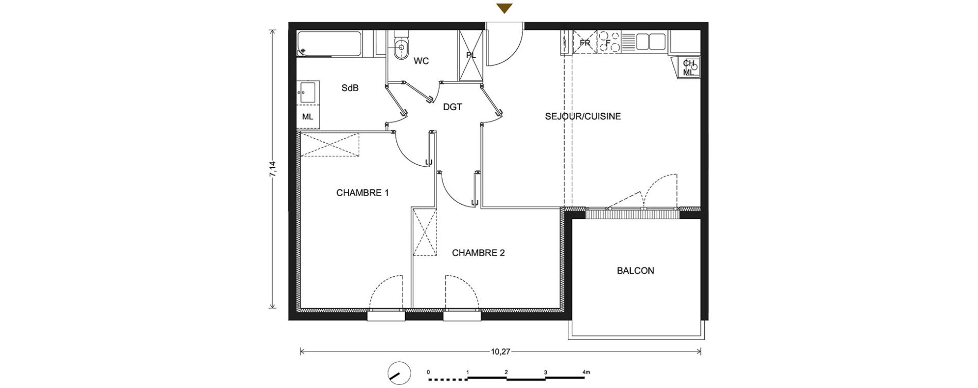 Appartement T3 de 62,20 m2 &agrave; Bill&egrave;re Centre