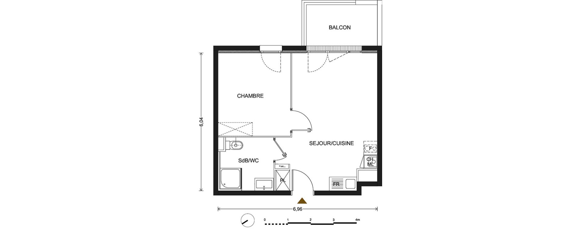 Appartement T2 de 40,10 m2 &agrave; Bill&egrave;re Centre