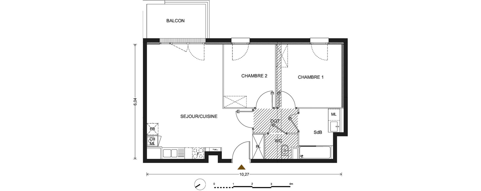 Appartement T3 de 59,00 m2 &agrave; Bill&egrave;re Centre