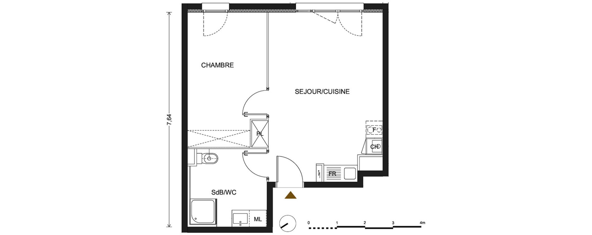 Appartement T2 de 44,50 m2 &agrave; Bill&egrave;re Centre