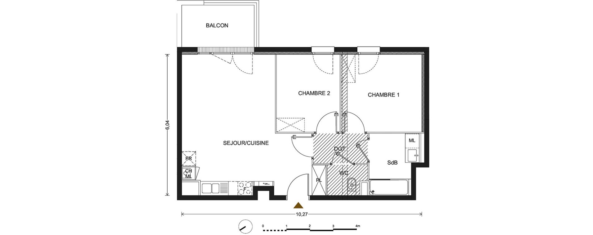 Appartement T3 de 59,00 m2 &agrave; Bill&egrave;re Centre