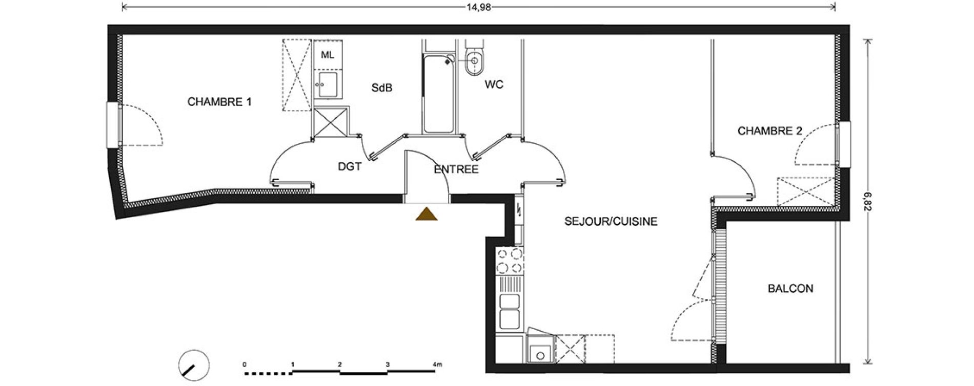 Appartement T3 de 63,20 m2 &agrave; Bill&egrave;re Centre