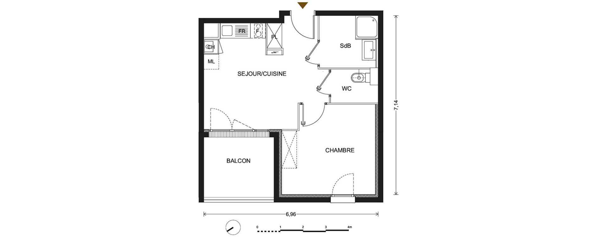 Appartement T2 de 38,90 m2 &agrave; Bill&egrave;re Centre