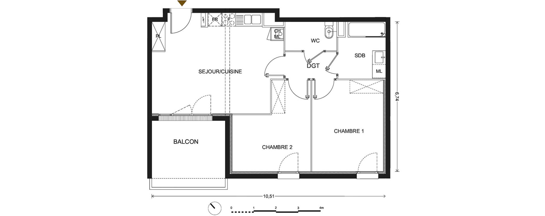Appartement T3 de 61,00 m2 &agrave; Bill&egrave;re Centre