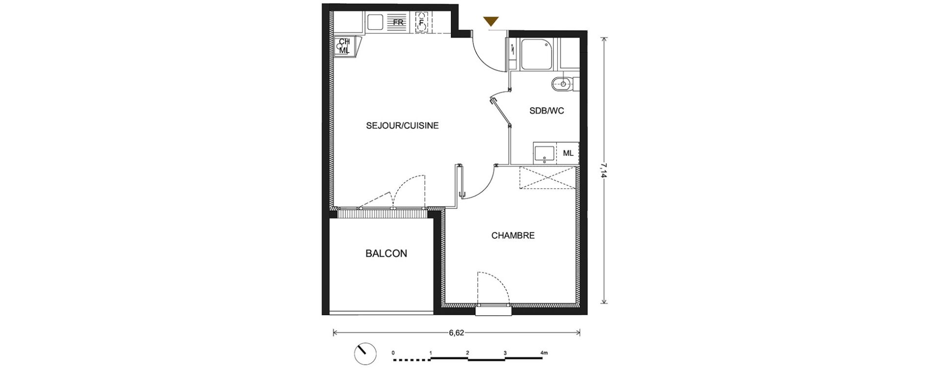 Appartement T2 de 39,70 m2 &agrave; Bill&egrave;re Centre