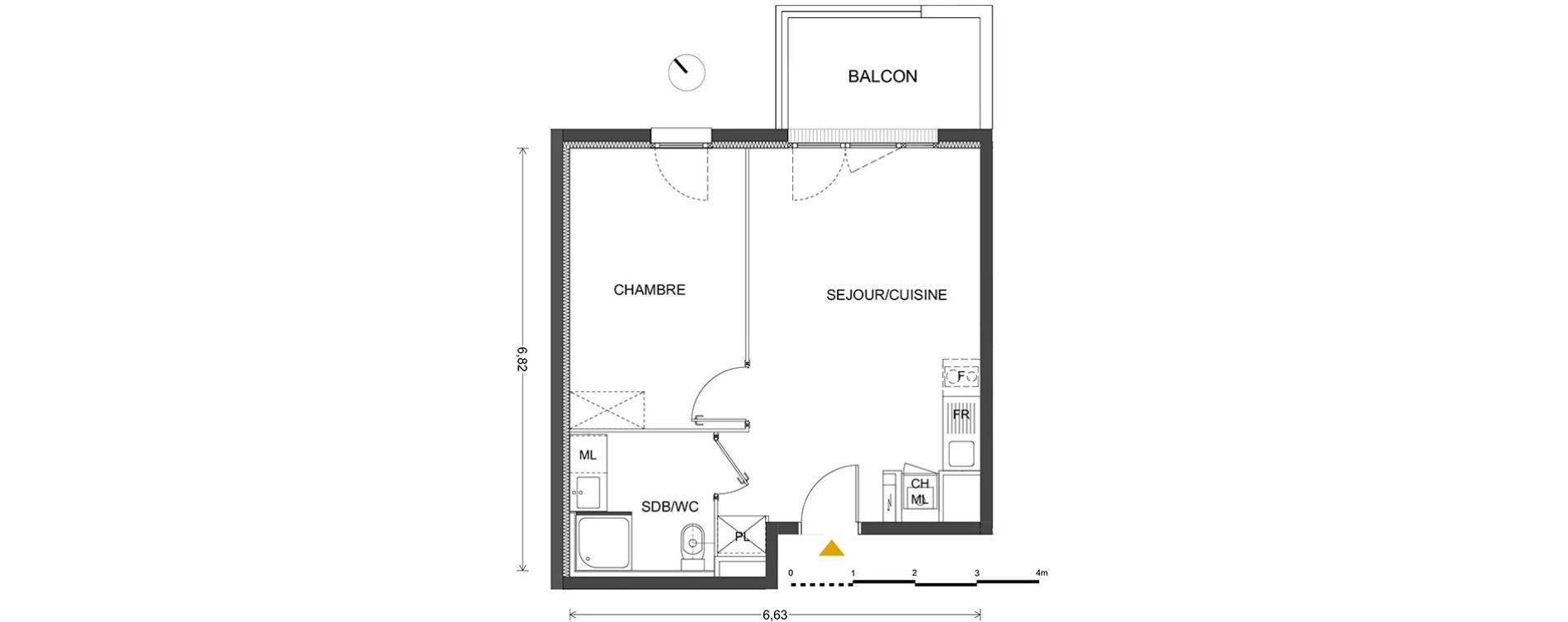 Appartement T2 de 40,90 m2 &agrave; Bill&egrave;re Centre