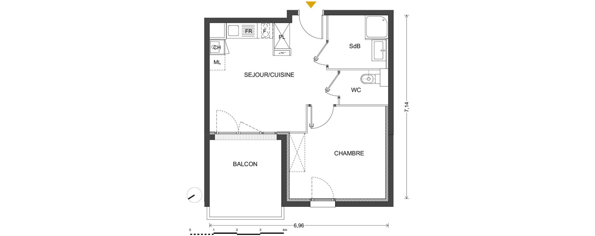 Appartement T2 de 38,90 m2 &agrave; Bill&egrave;re Centre