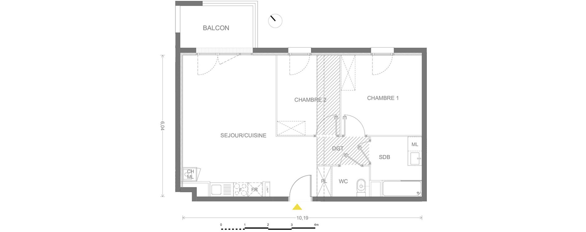Appartement T3 de 59,30 m2 &agrave; Bill&egrave;re Centre