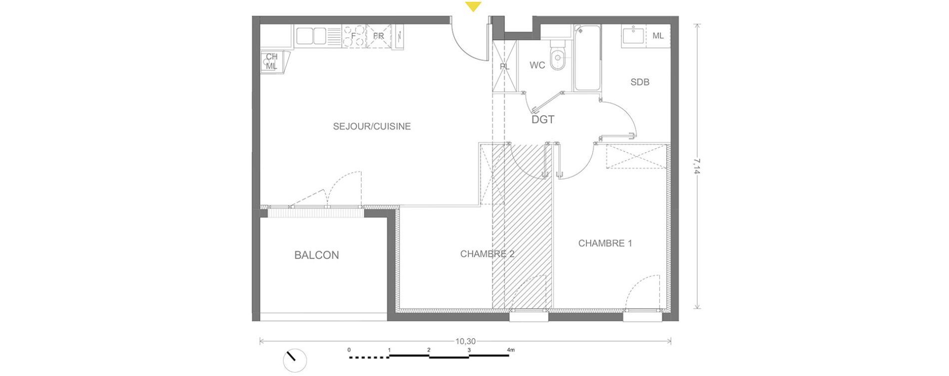 Appartement T3 de 61,40 m2 &agrave; Bill&egrave;re Centre