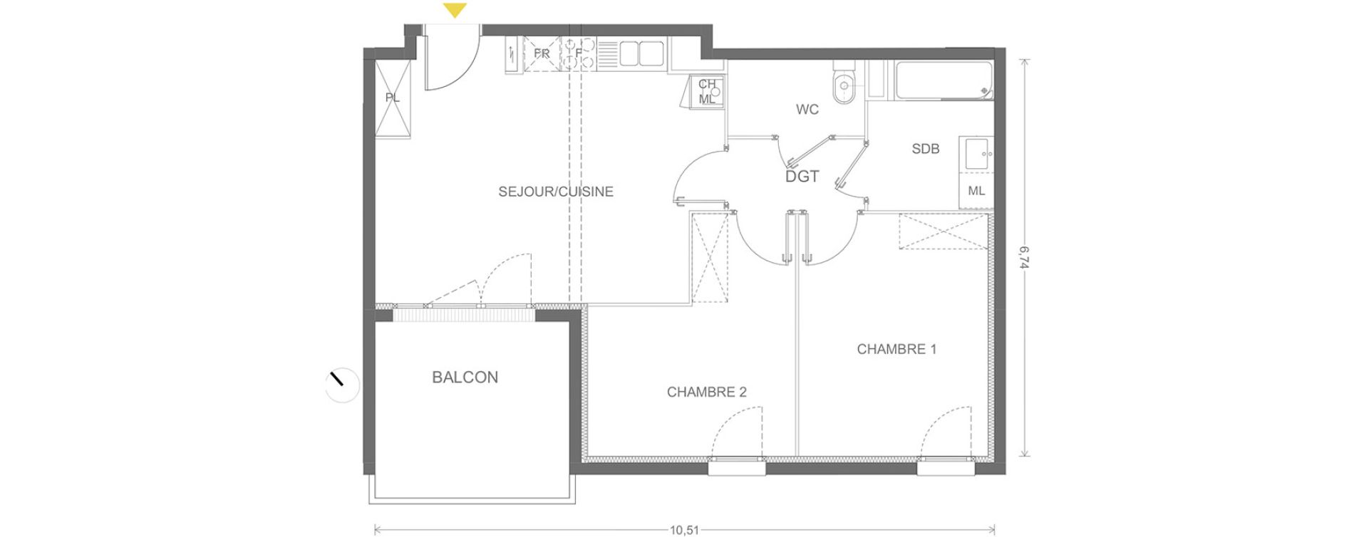 Appartement T3 de 61,00 m2 &agrave; Bill&egrave;re Centre