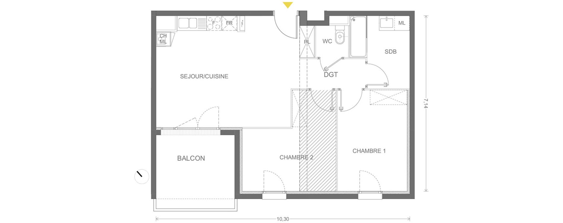 Appartement T3 de 61,40 m2 &agrave; Bill&egrave;re Centre